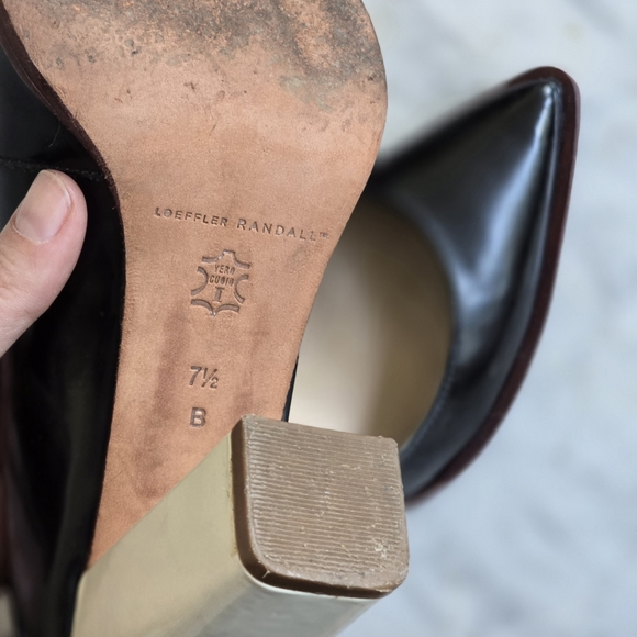 LOEFFLER RANDALL Leather Remy Block Heel Pump in Black & Cream Size 7.5 - Picture 12 of 13